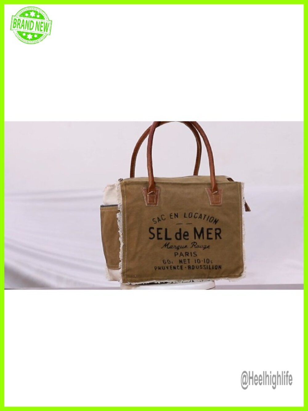 Vintage Canvas Tote Bag with Leather Handles - Boho Shoulder Bag - Picture 6 of 6